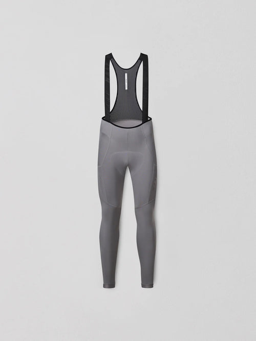 A flat lay image of MAAP Team Bib Evo Thermal Cargo Tights in Titanium on a white background
