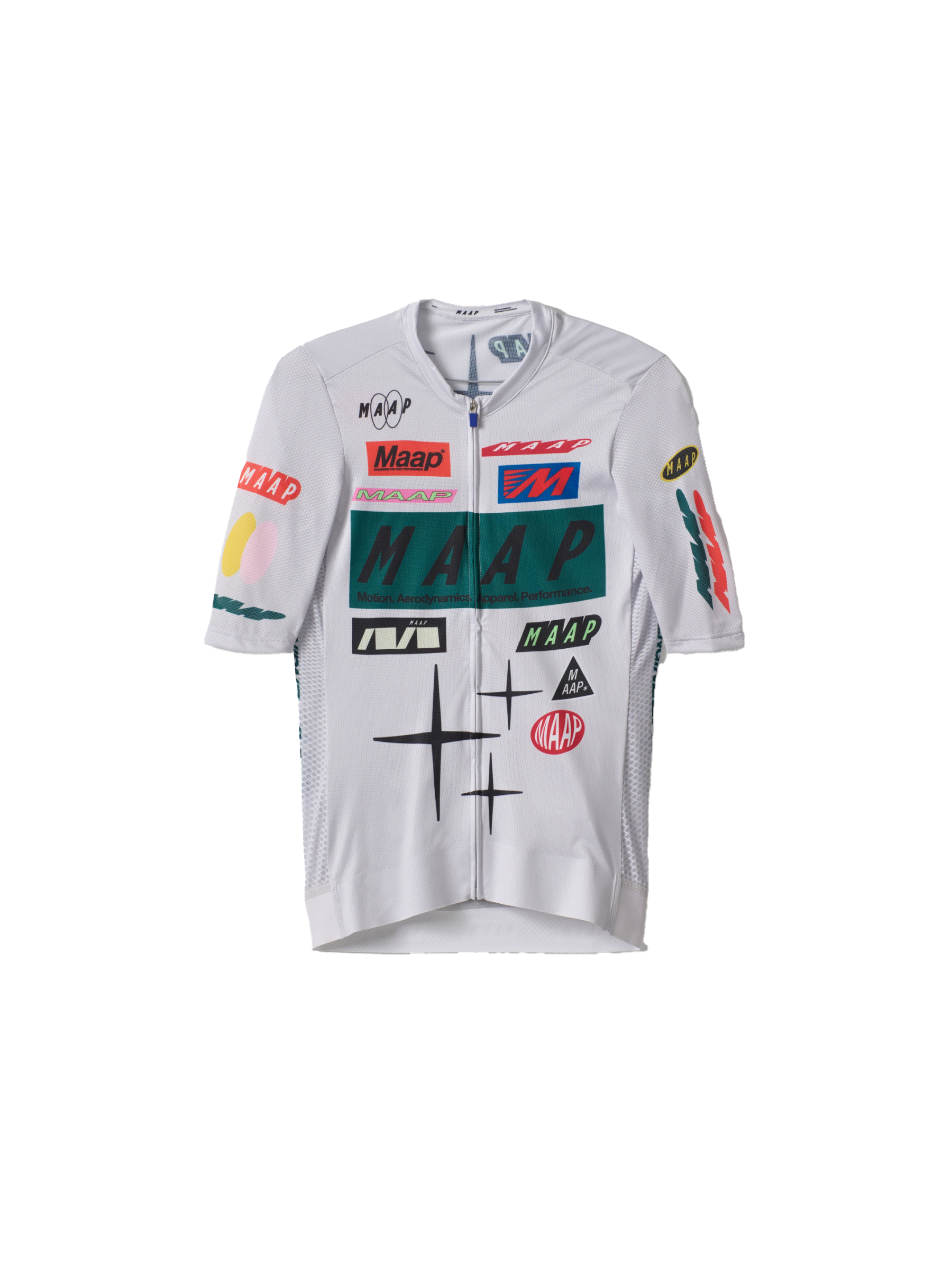 A flat Lay image of a Men's MAAP Drome Short Sleeve Jersey in White
