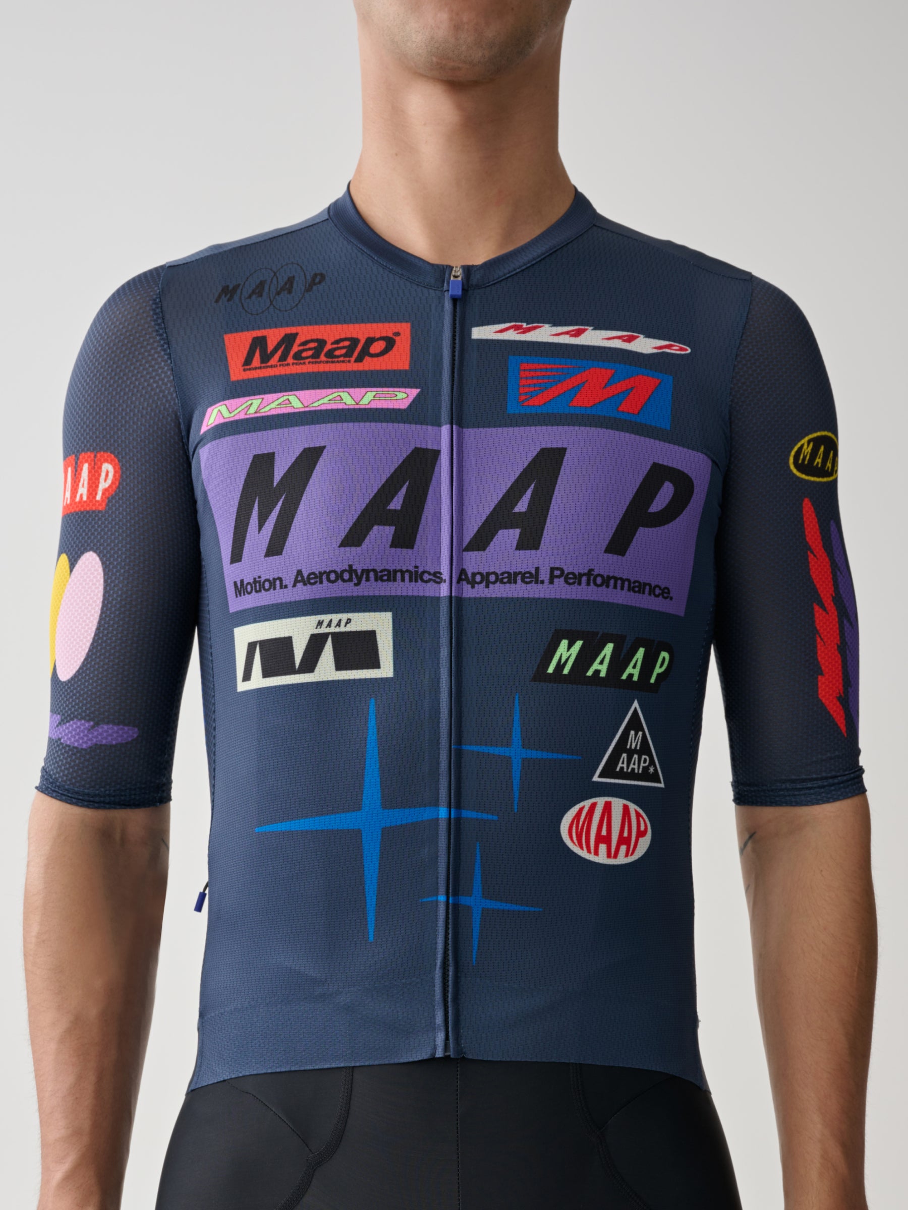 A close up of the front of Men's MAAP Drome Short Sleeve Jersey in Midnight