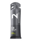 The front of a Neversecond C30 energy gel packet in citrus flavor for endurance athletes