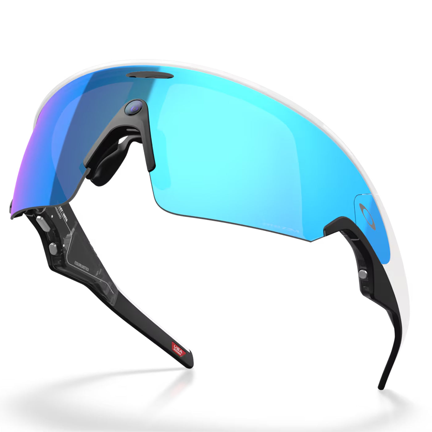 A pair of Oakley Meta Vanguard AI Sport Sunglasses in Prizm Sapphire #white-prizm-sapphire