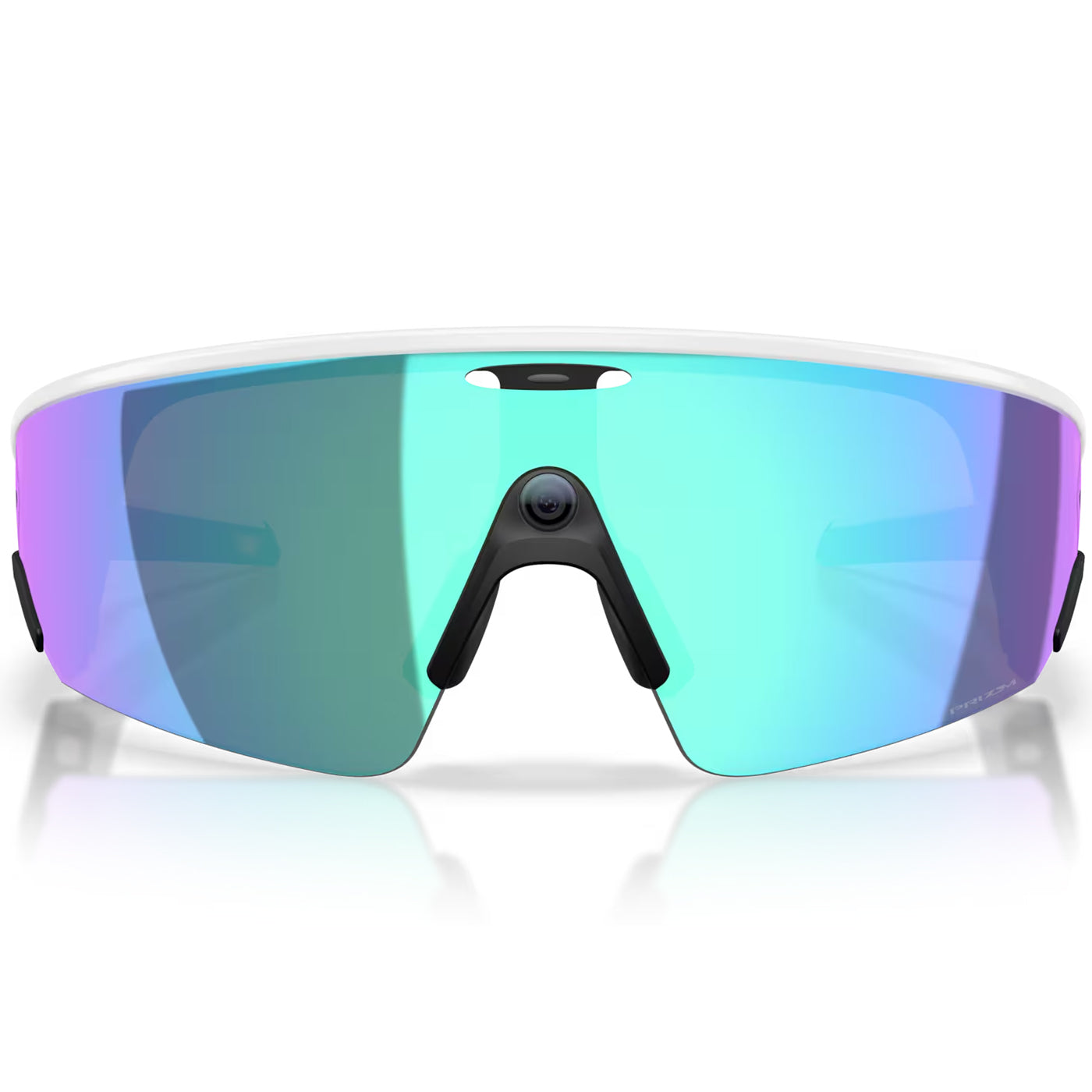 A pair of Oakley Meta Vanguard AI Sport Sunglasses in Prizm Sapphire #white-prizm-sapphire