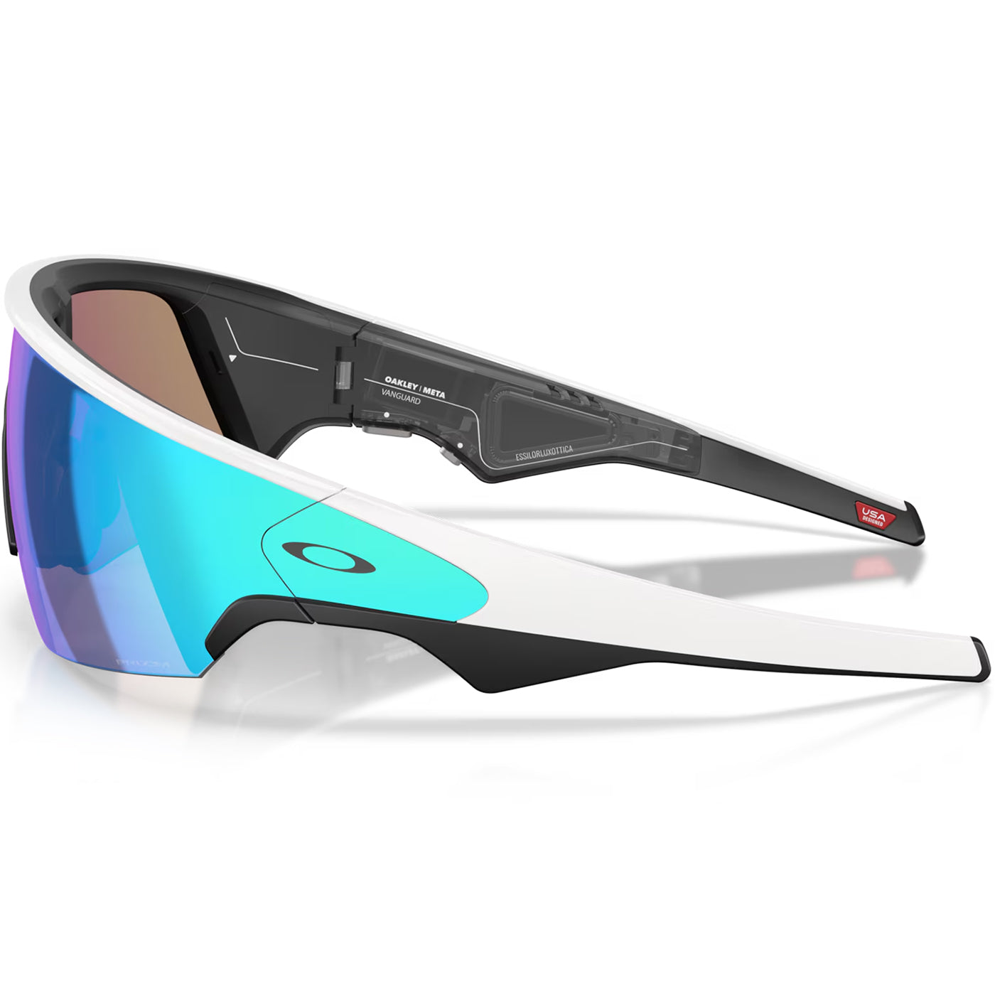 A pair of Oakley Meta Vanguard AI Sport Sunglasses in Prizm Sapphire #white-prizm-sapphire