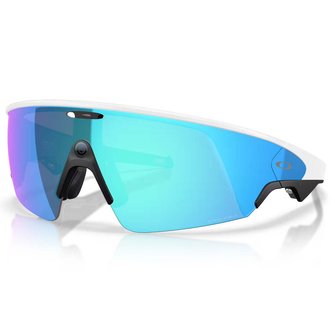 A pair of Oakley Meta Vanguard AI Sport Sunglasses in Prizm Sapphire #white-prizm-sapphire