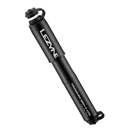 A black metal Lezyne Pressure Drive CFH Co2 tire pump for cyclists