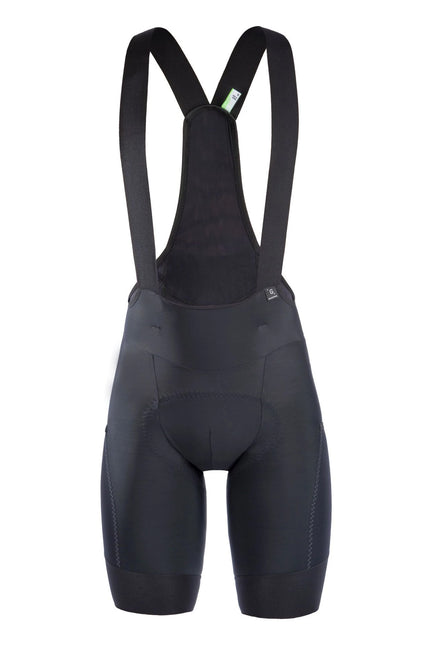 The front of a pair of Q36.5 Cargo Bib Shorts in Black