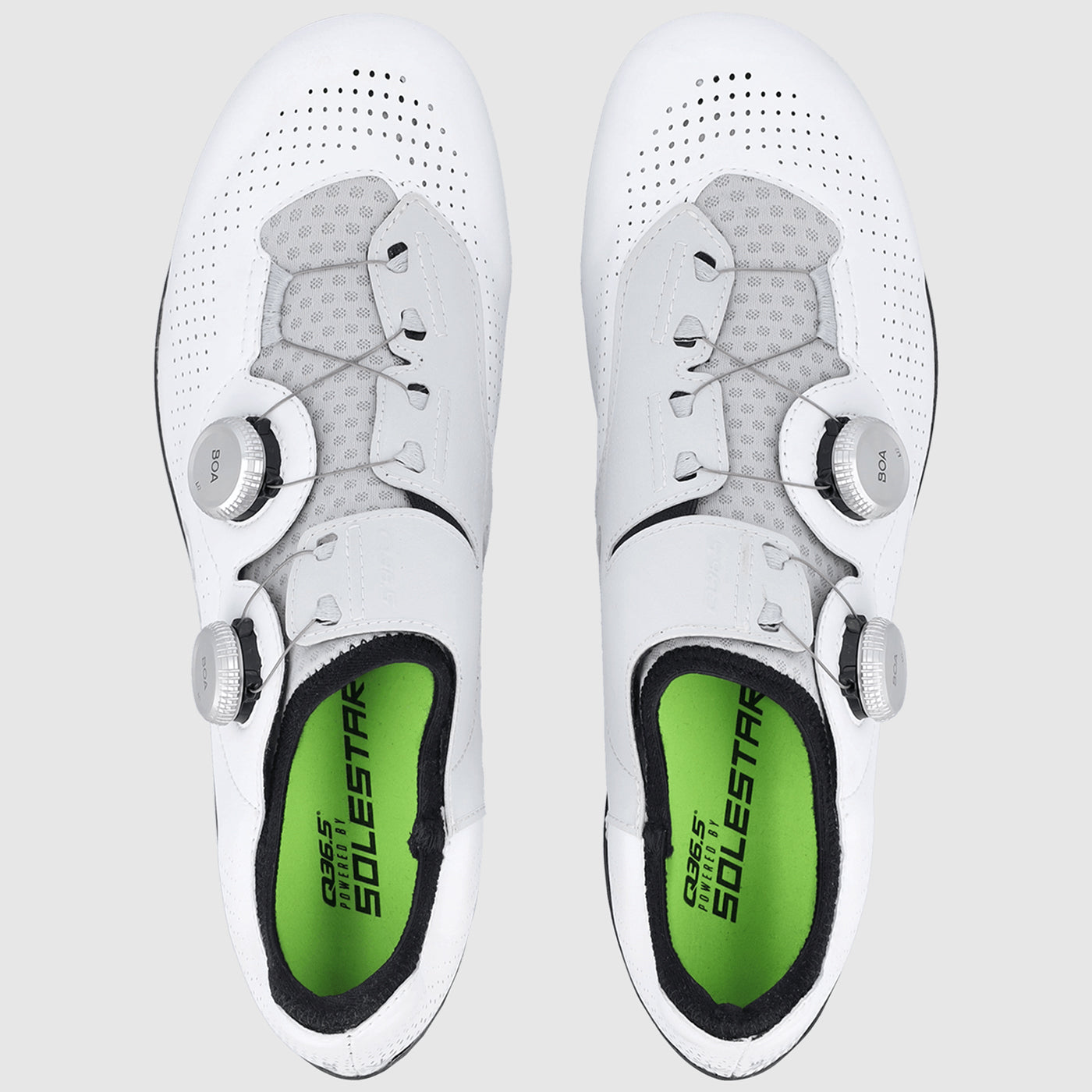 The top of a Q36.5 Unique Pro Road Cycling Shoe in White