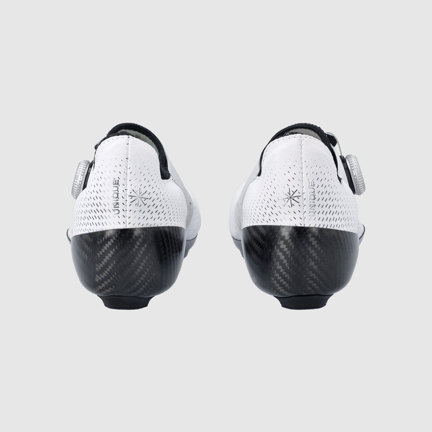 The heels of a Q36.5 Unique Pro Road Cycling Shoe in White