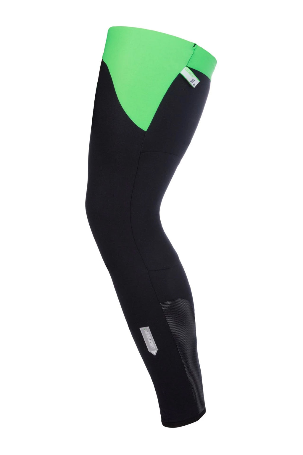 A Q36.5 Woolf Leg Warmer in Black with green gripper