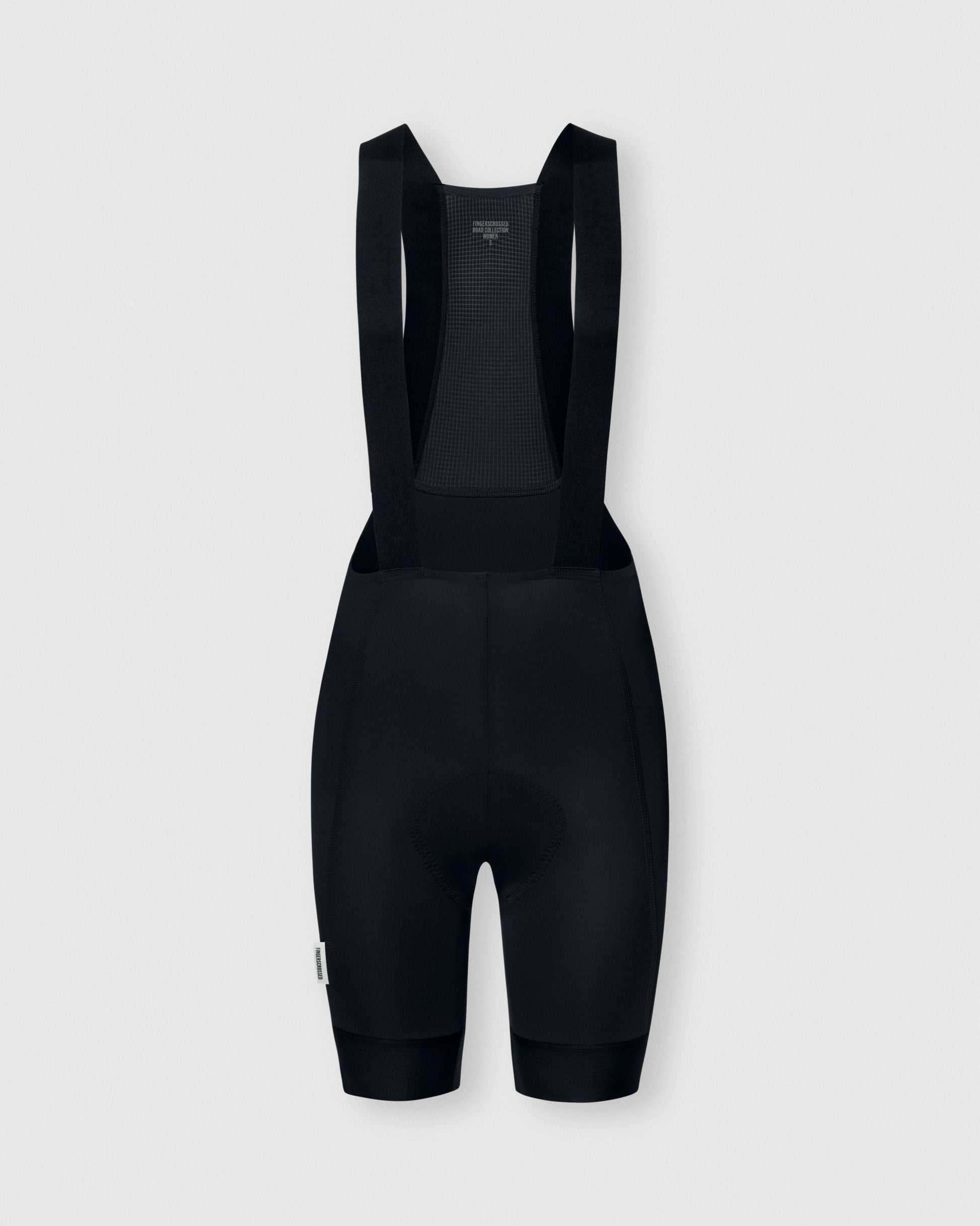 A Flat-lay image of the back of a Fingerscrossed #Road Cycling Bib Short in Black