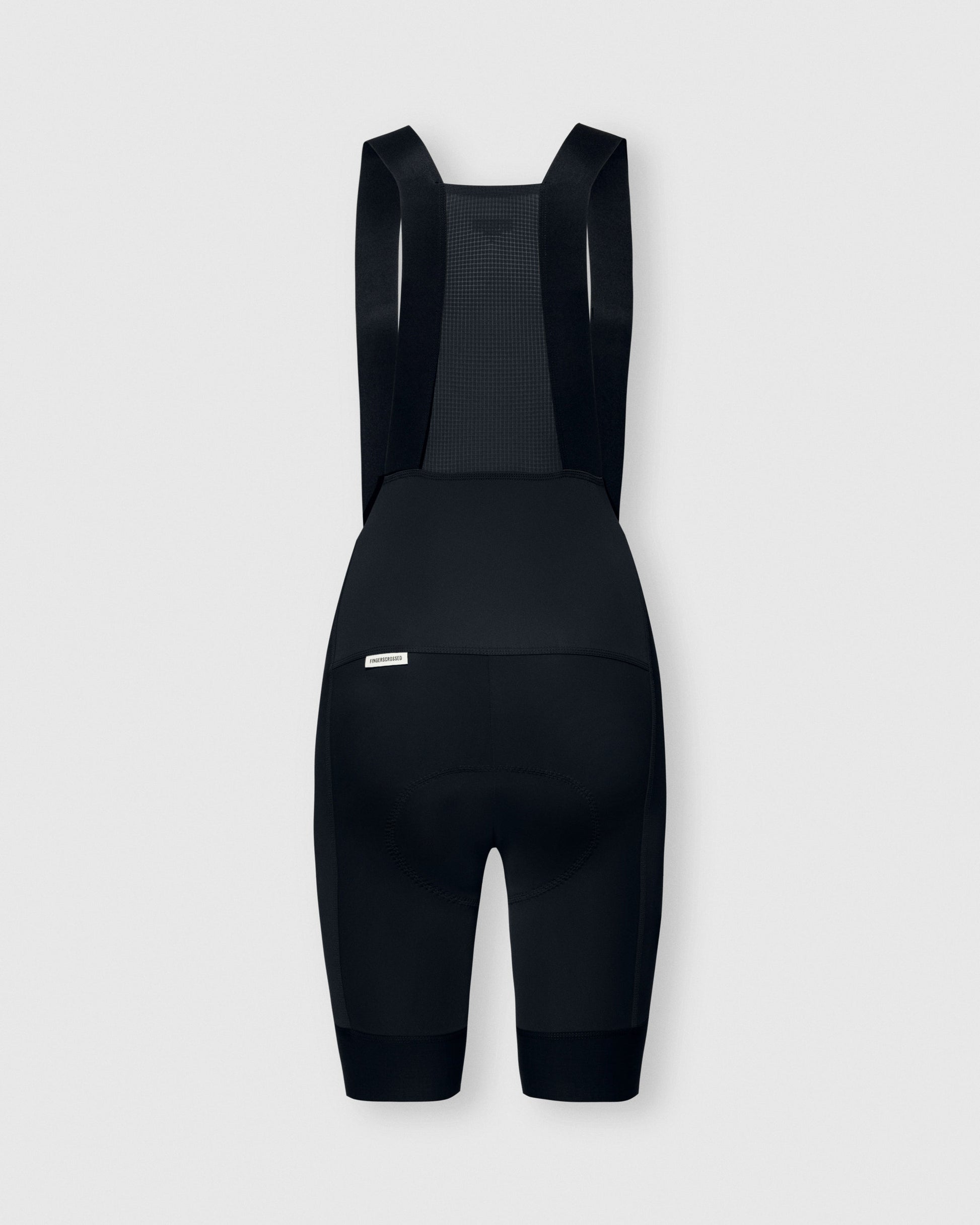 A Flat-lay image of the front of a Fingerscrossed #Road Cycling Bib Short in Black