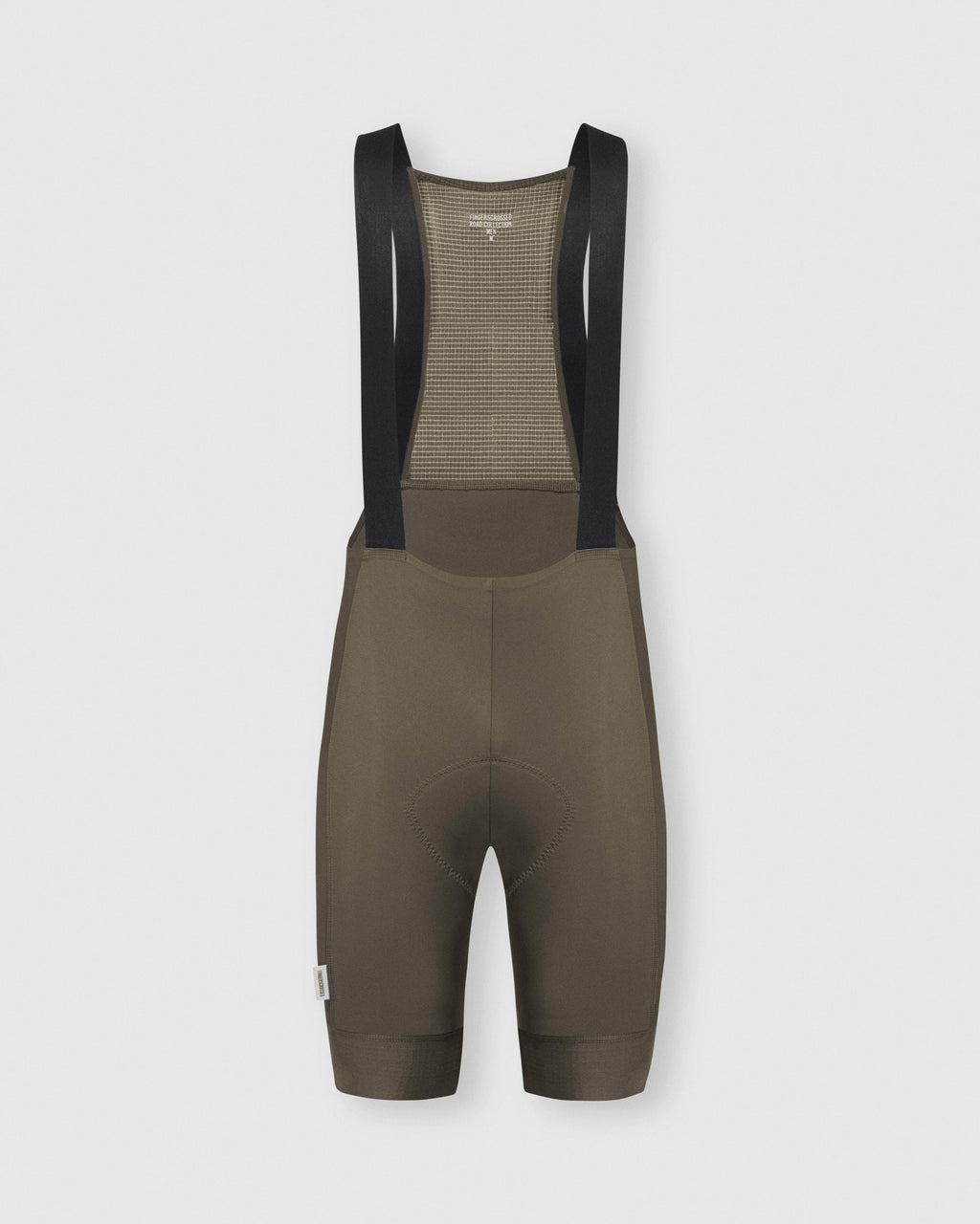 A Flat Lay Image showing the front of a Fingerscrossed #Road Mens cycling bib short in Olive