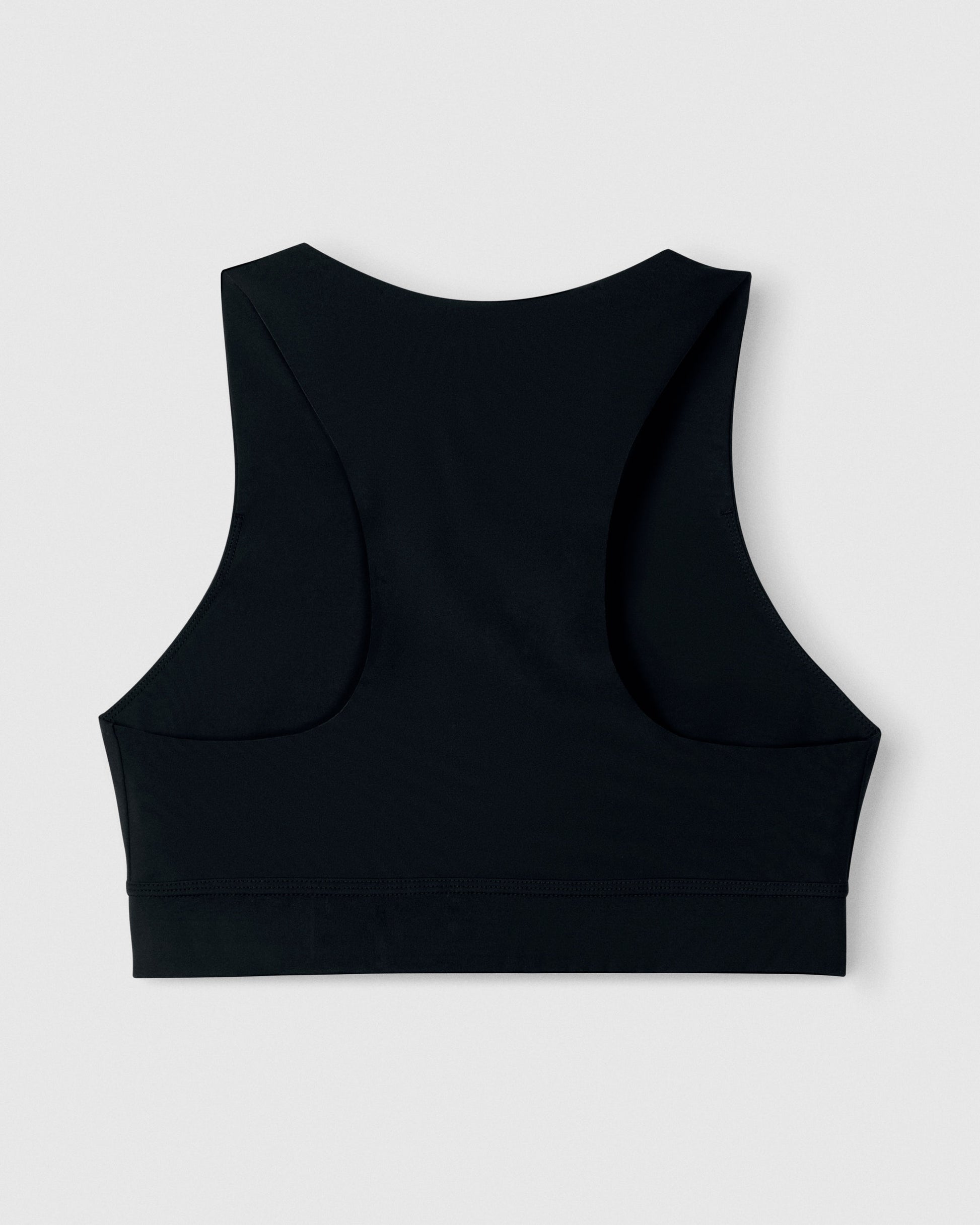 A Flat Lay image showing the back of a Fingerscrossed #Road cycling women's bra in black