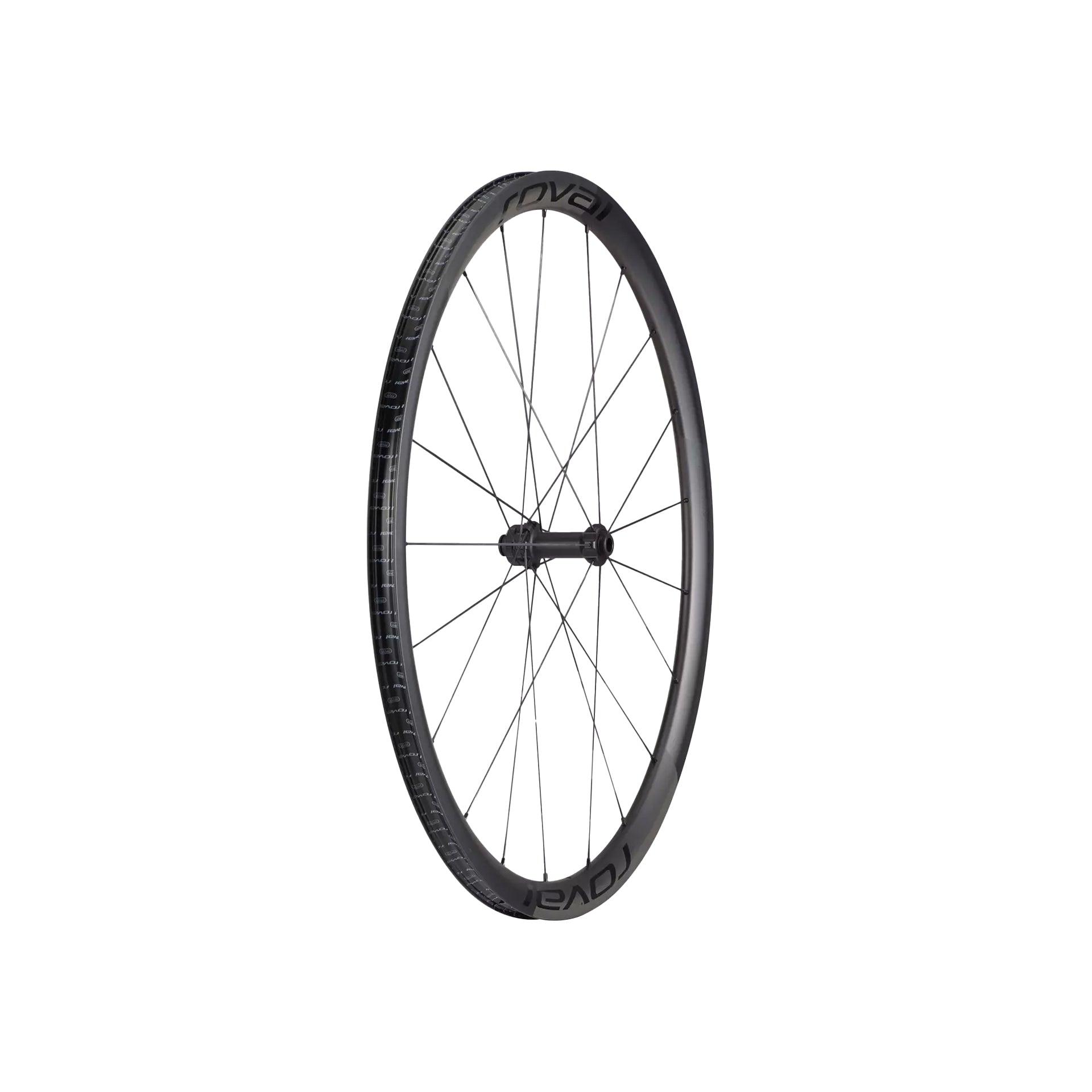 The front wheel of a Roval Alpinist CLXII climbing bicycle wheelset for road bikes