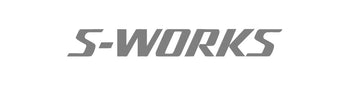 A Grey Specialized S-Works logo with a white background