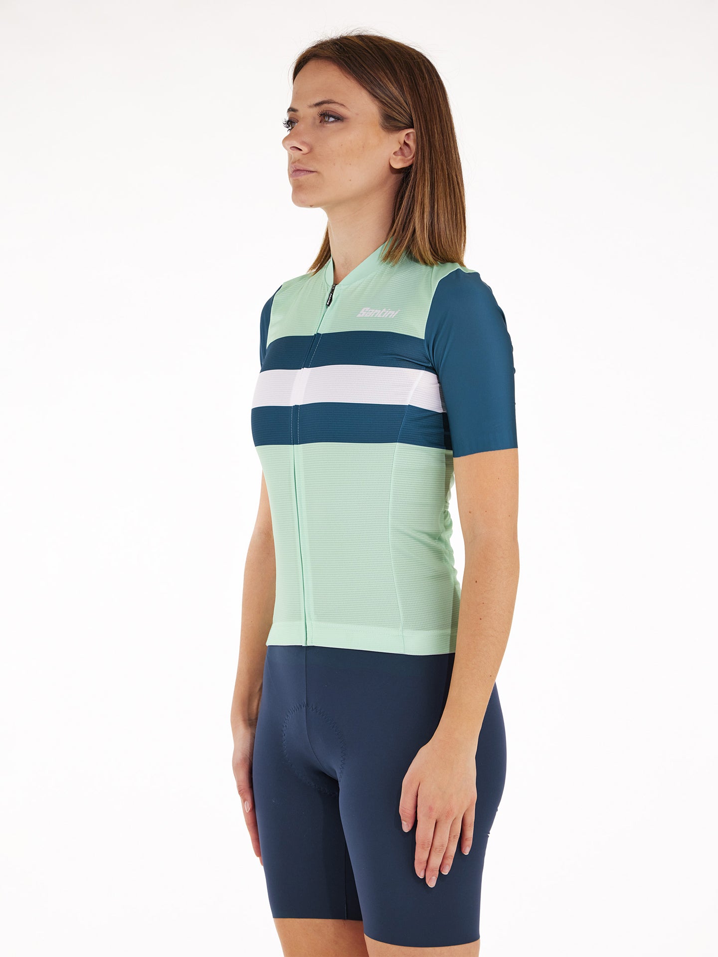 A Women’s Santini Benegal Italian short sleeve road cycling jersey in green