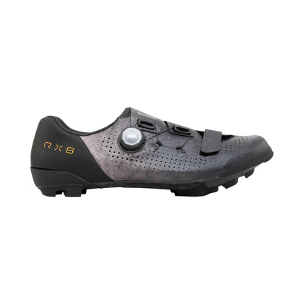 The outside of a Shimano RX801 Gravel Cycling Shoe in Black