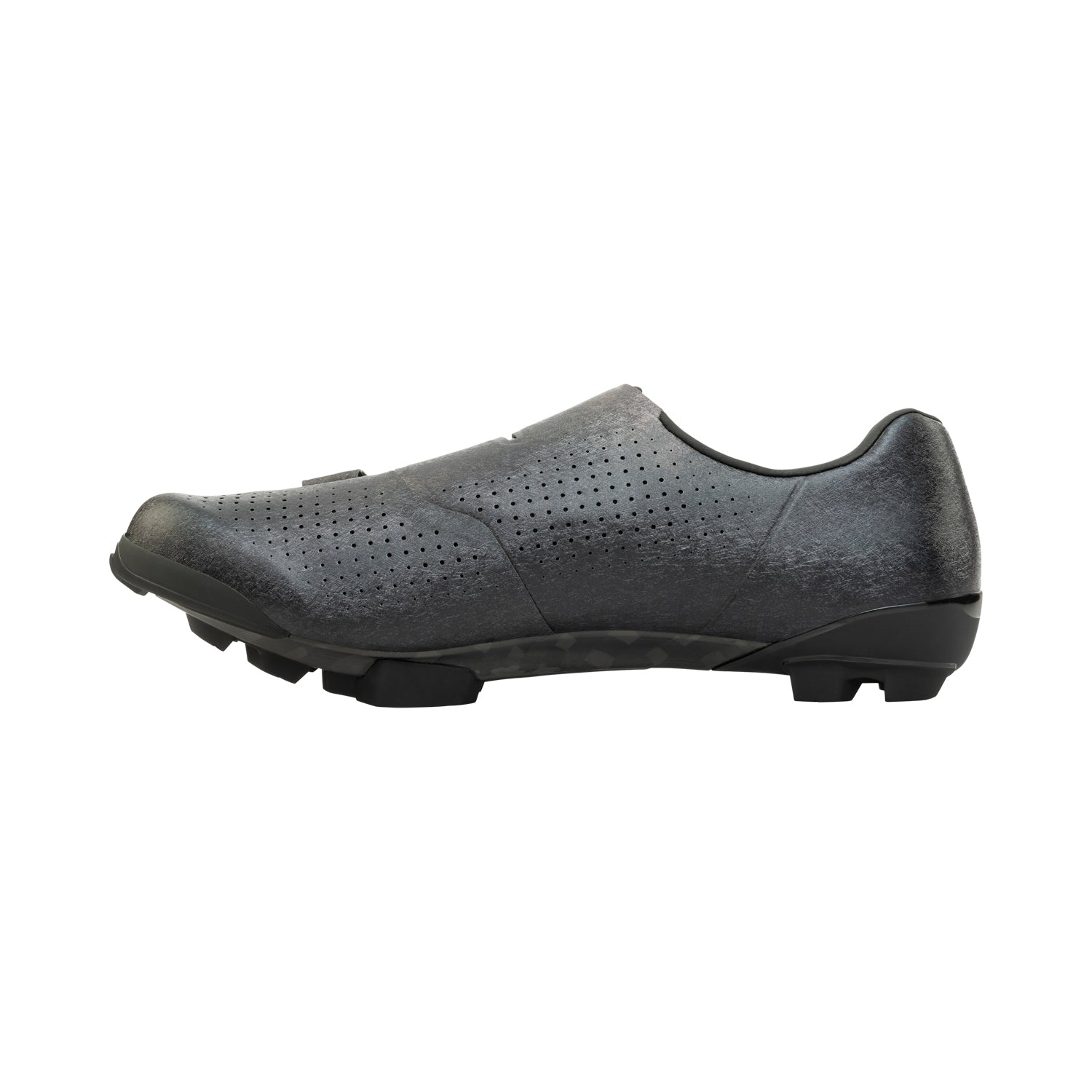 The inside of a Shimano SH-RX801E Wide gravel cycling shoe in black