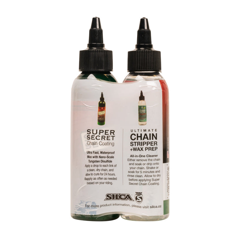 Two bottles of Slica chain cleaning products on a white background