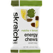 The front of a pack of Skratch Labs matcha + lemon energy chews sport fuel