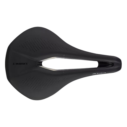 The top of an S-Works Power Saddle with Carbon Rails
