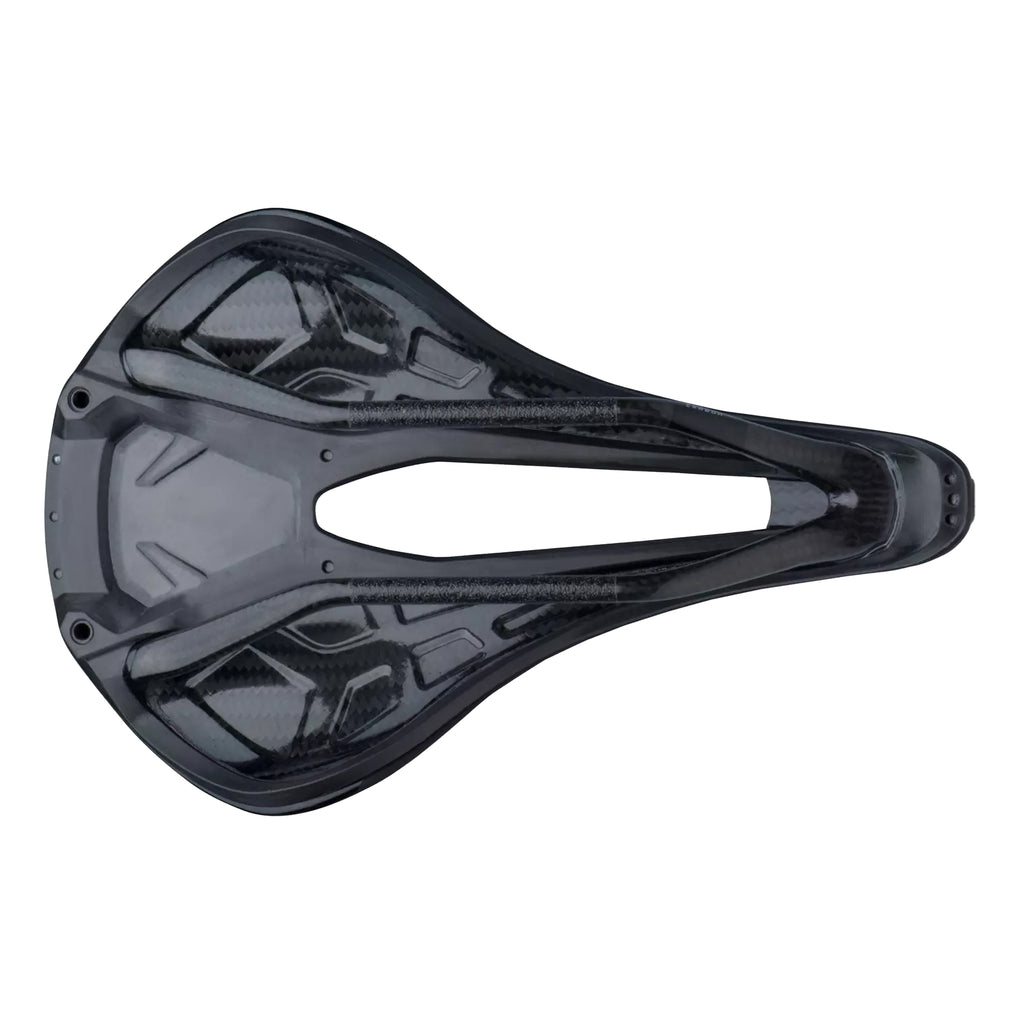 The bottom, carbon shell, of a Specialized S-Works Power saddle