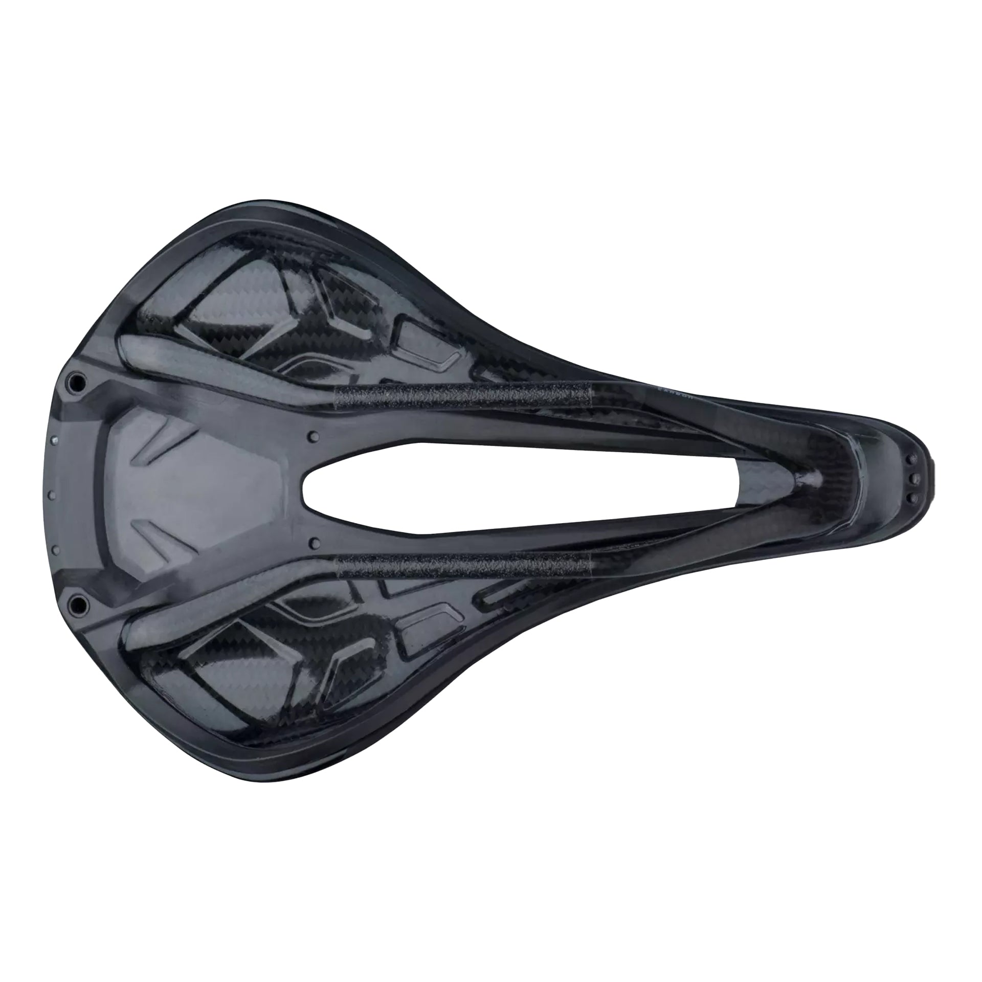 The bottom, carbon shell, of a Specialized S-Works Power saddle