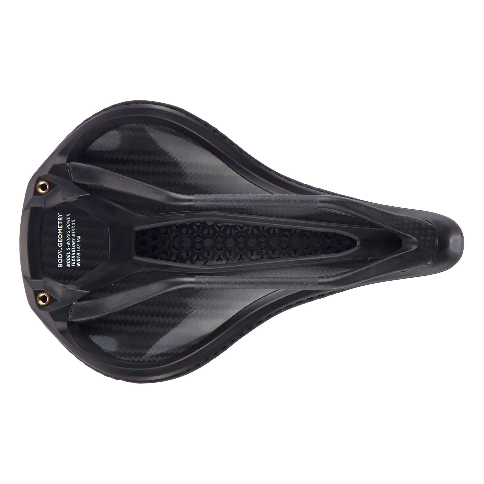 The bottom carbon shell of an S-Works Power saddle with mirror technology