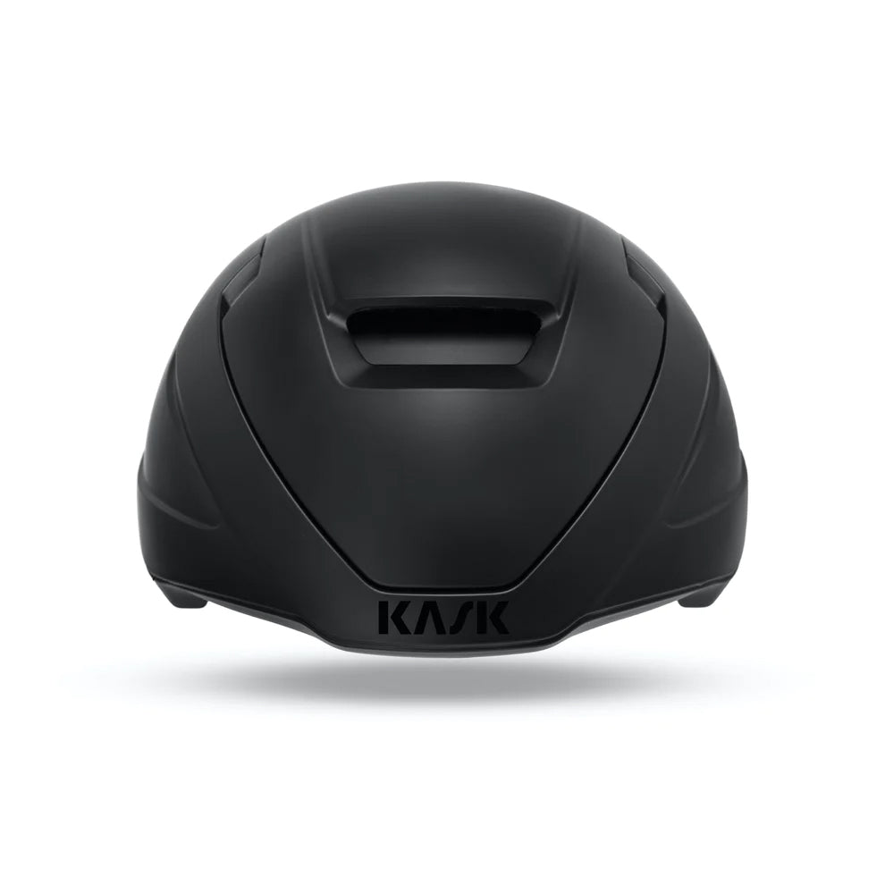 The Front of a Kask Wasabi Helmet in Black with the vent closed