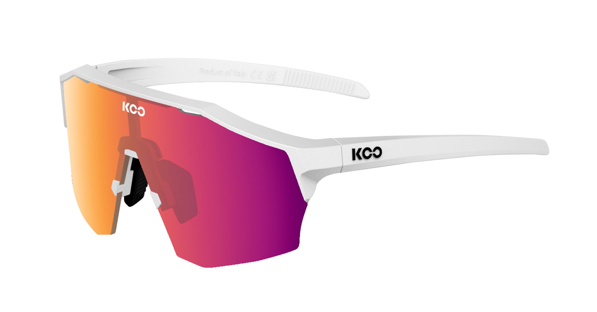 A pair of KOO Alibi sunglasses in white matte with fuchsia mirror lens