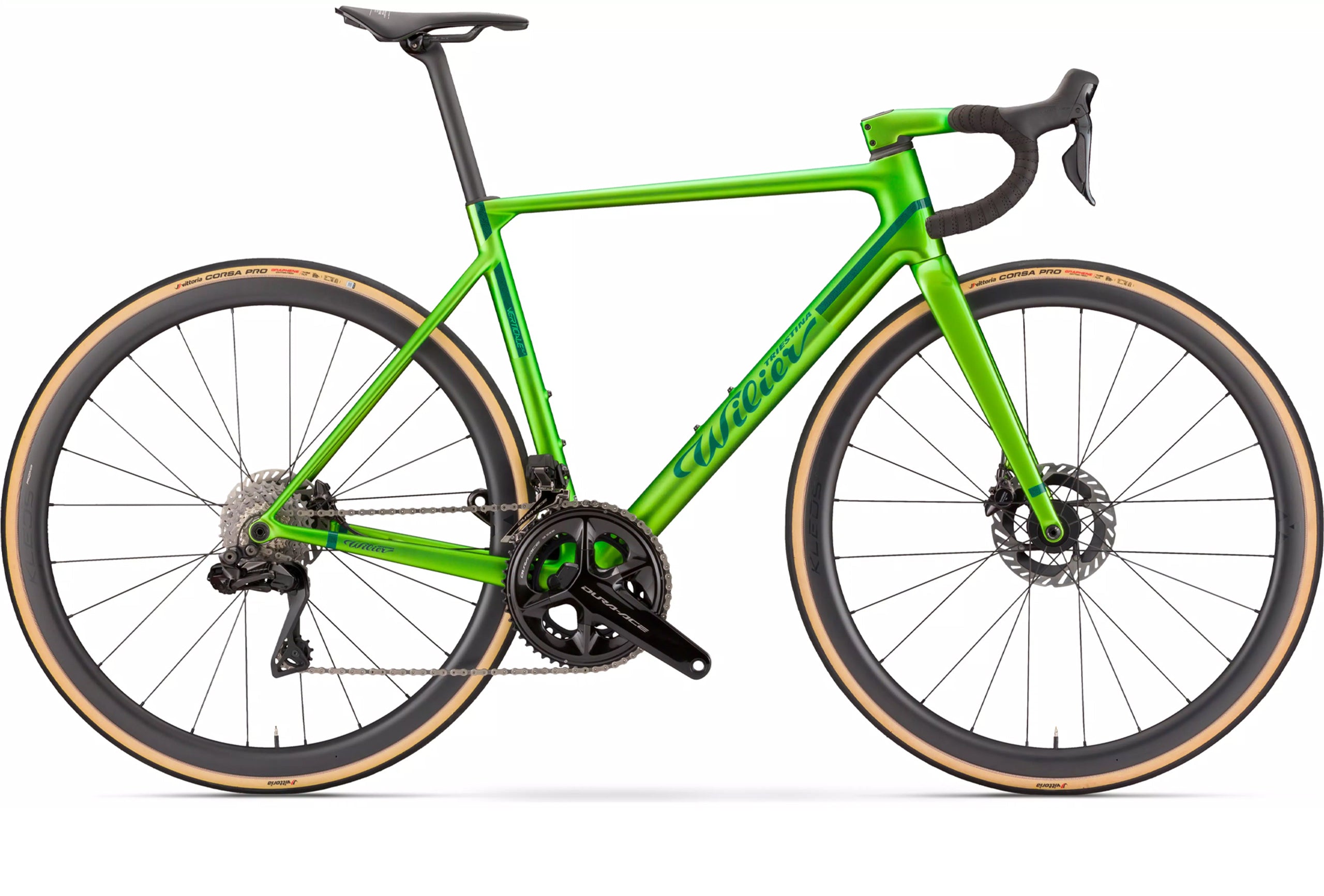 A Wilier Verticale SLR in Hulk Green, size medium, with Shimano Dura Ace Di2 groupset and Miche Kleos 28 wheels 