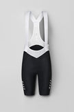 A MAAP Womens Team Bib Evo Bib Short in Black with a White Background